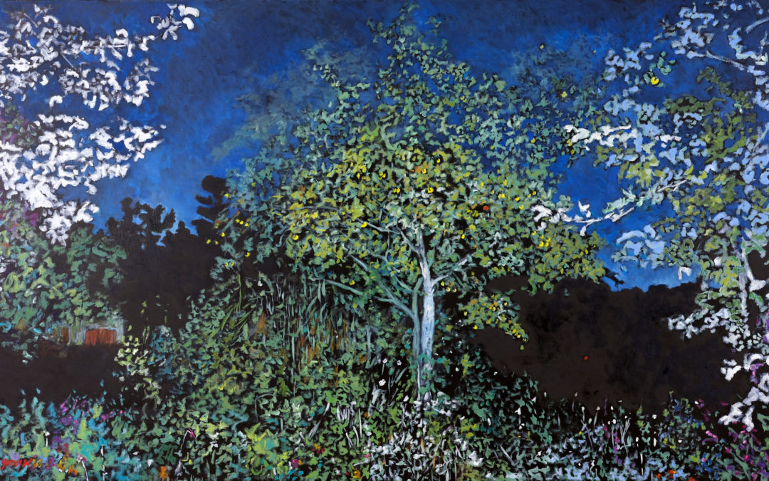 Heure bleue au pommier, 2018, huile sur toile 145 X 89 cm