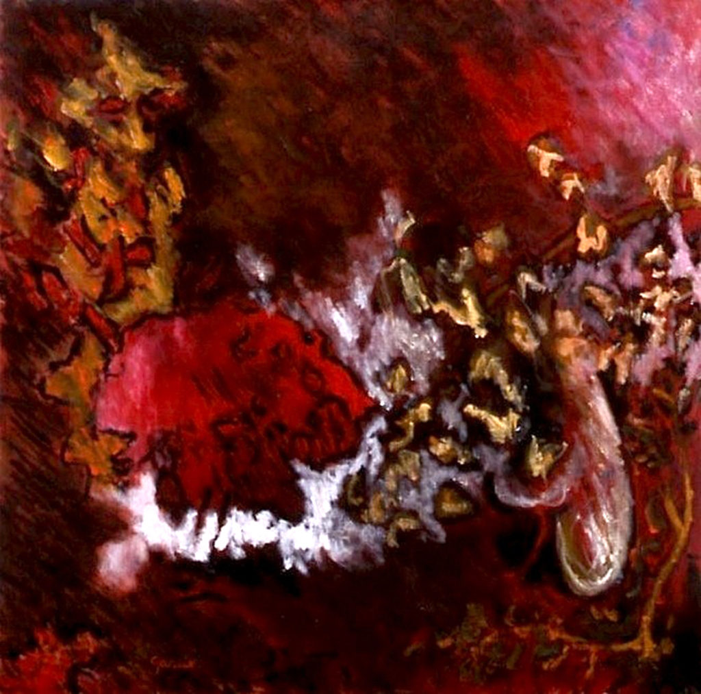 rbre rouge, huile sur toile 40 X 40 cm