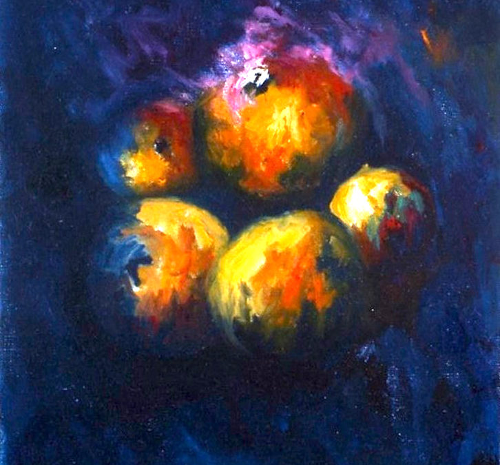 Pomme bleue, huile sur toile 33 X 24 cm