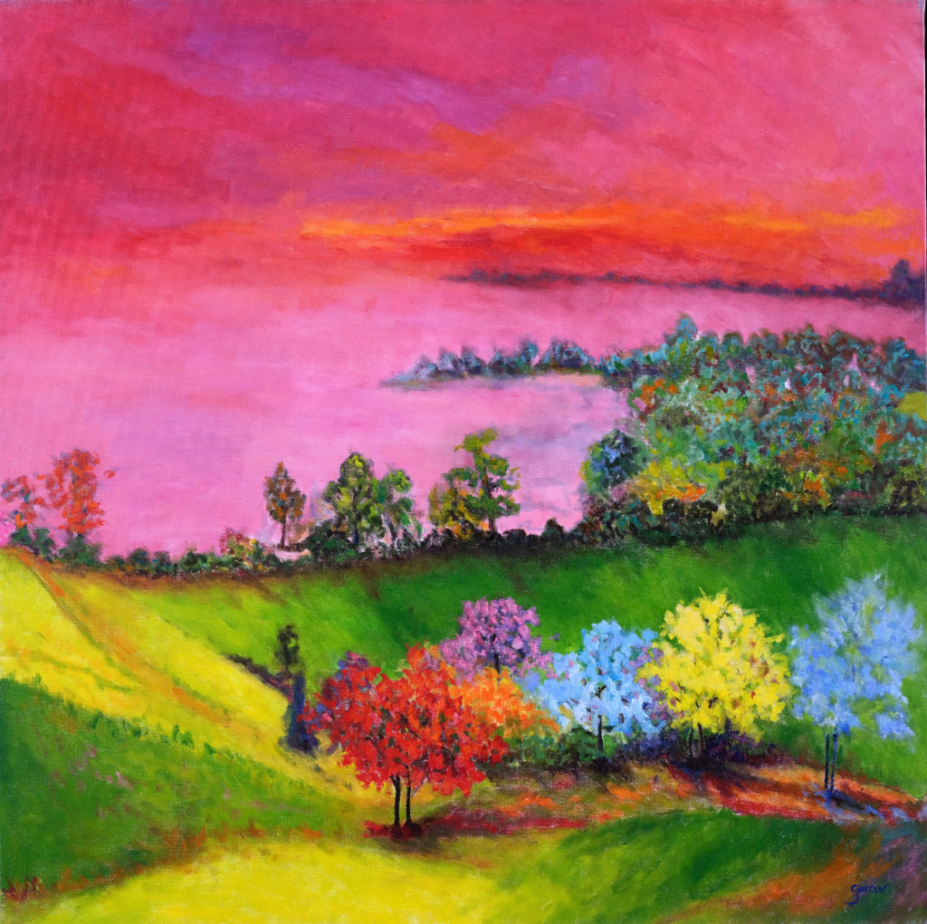 L'arrivée du printemps, 2015, huile sur toile 80 X 80 cm.