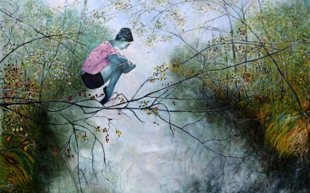 « Suspendu au souffle », 2021, huile sur toile 145 X 101 cm