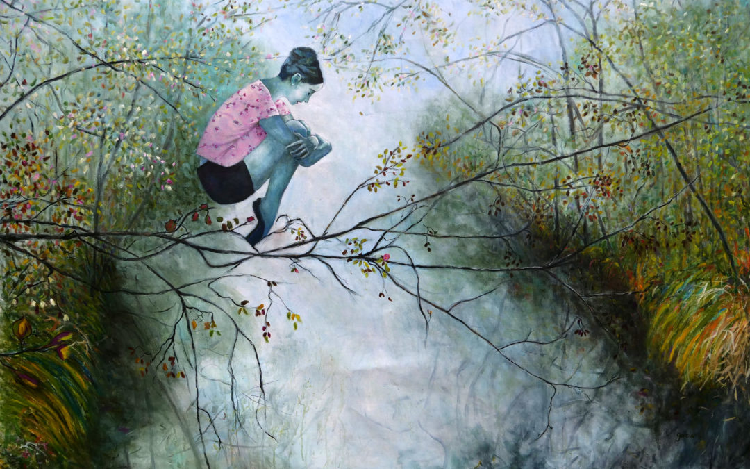 « Suspendu au souffle », 2021, huile sur toile 145 X 101 cm