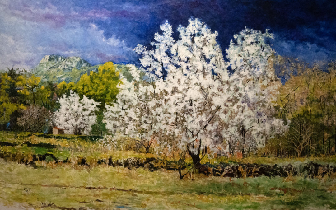 L’amandier, huile sur toile, 185 X 108 cm, 2023.