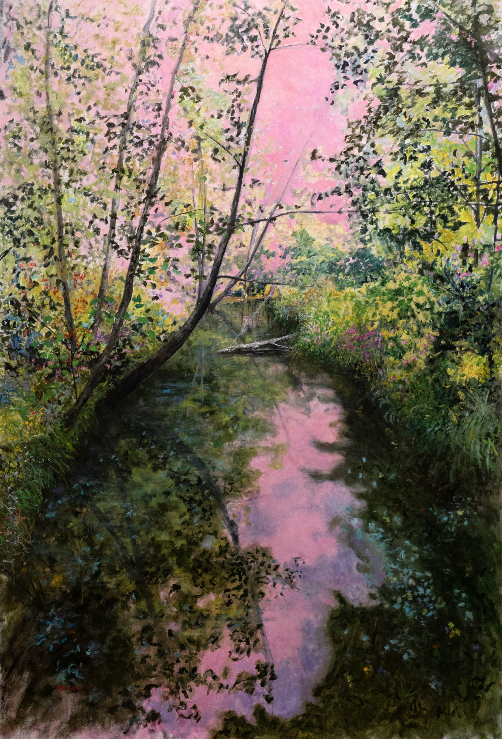 « Où coule la rivière rose », 160 X 100 cm, huile sur toile, 2024